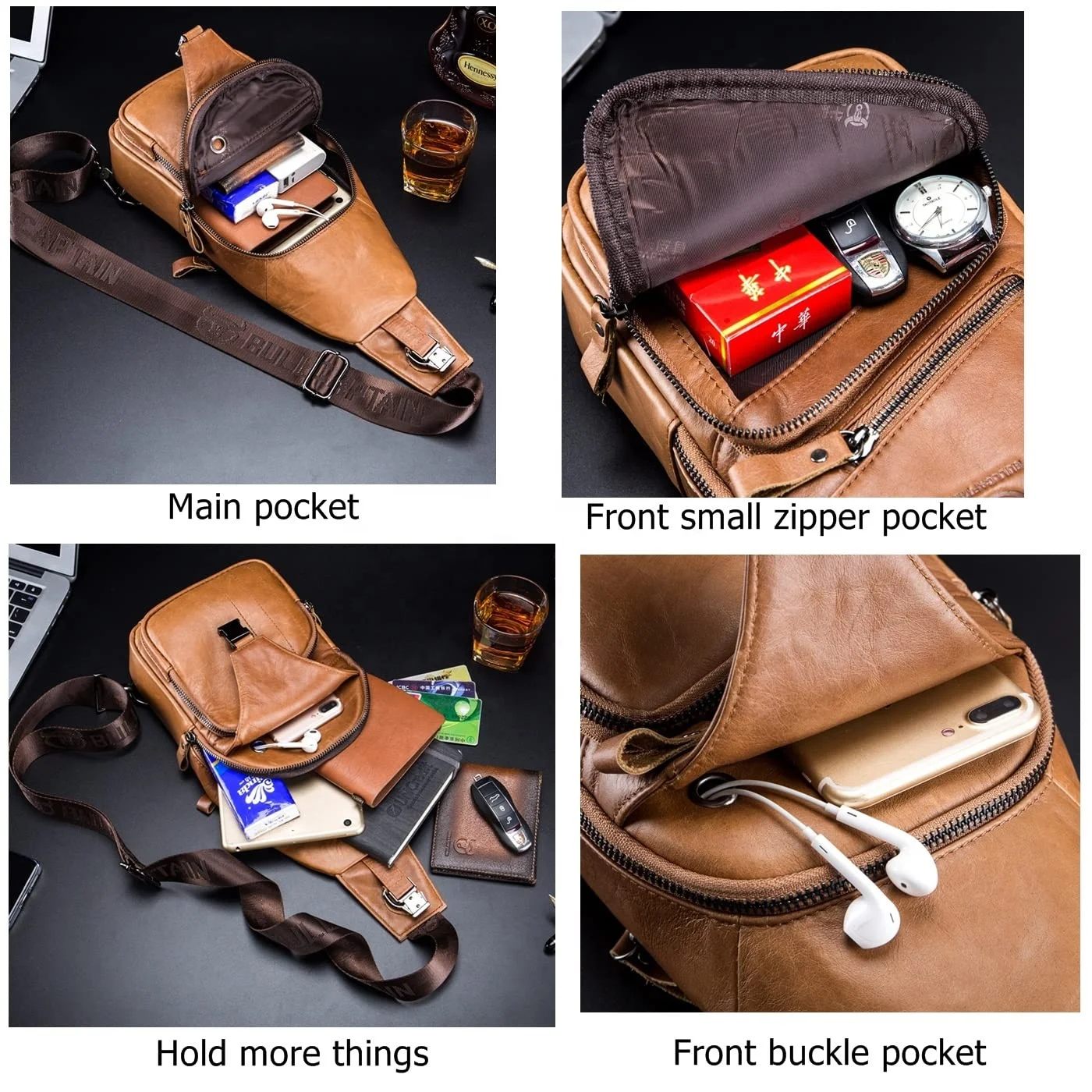 Wholesale men leather leisure sports chest bag men shoulder bag genuine leather messenger bags manufacturer
