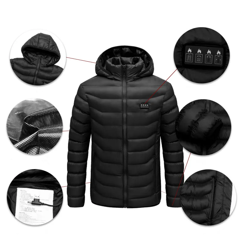 Factory Stock Winter Jacket USB Self-Heating Lightweight Polyester Fabric Vintage Decoration Logo 5V Voltage Electric Function