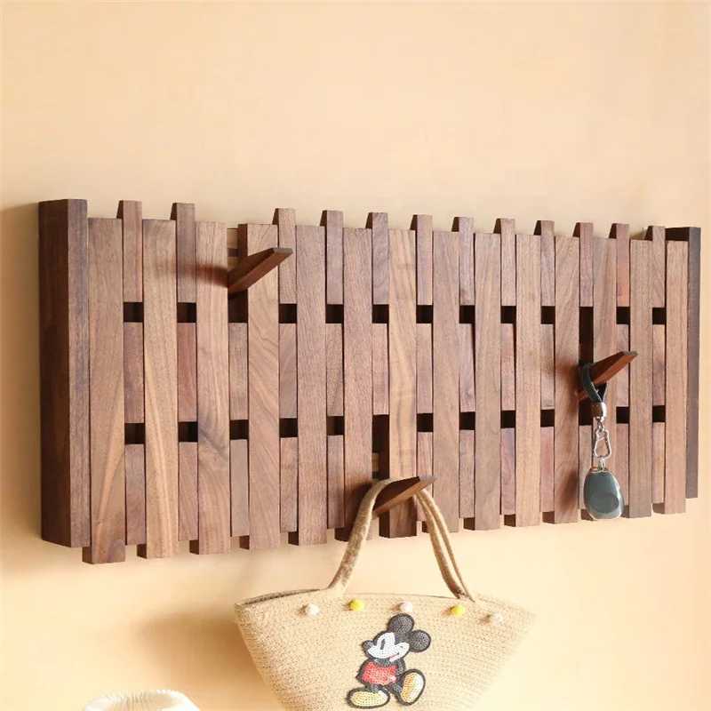 Walnut Wood Wall Mounted Piano Coat Rack Flip Down Wooden Wall Hook Rack