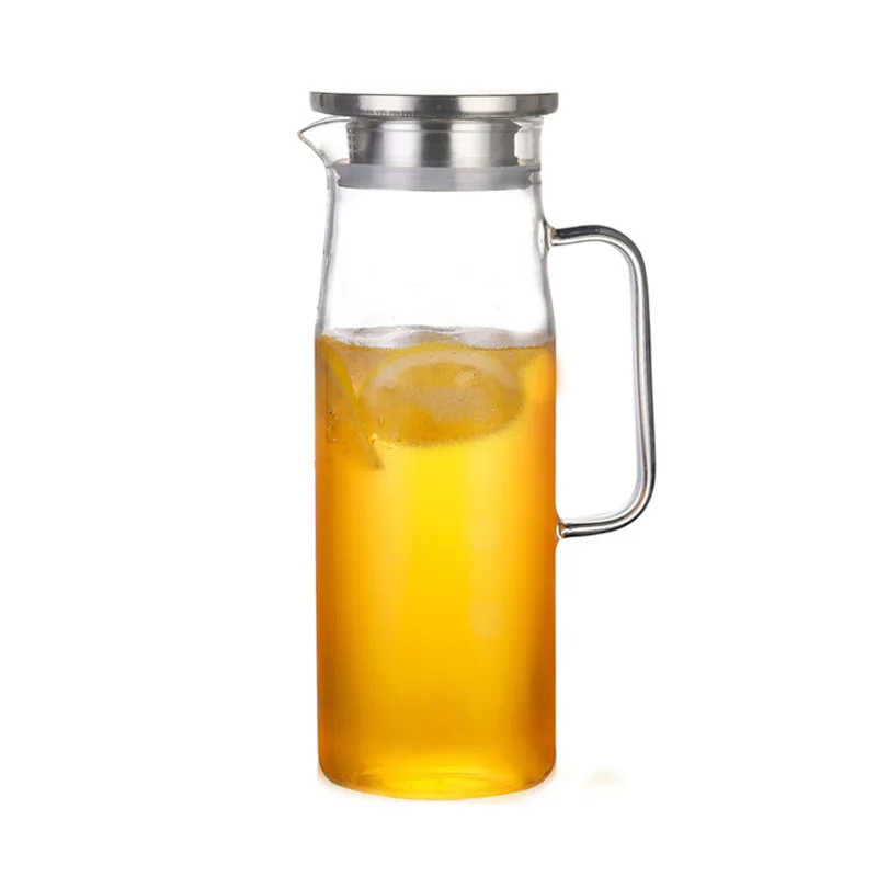 
Heat Resistant Hot And Cold Water Jug With Spout Carafe Stainless Steel Lid Hand Made Borosilicate Glass Pitcher 
