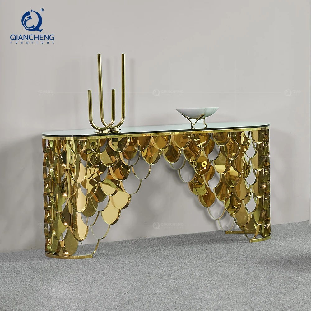 Современный резной стол с рамой из нержавеющей стали золотого цвета