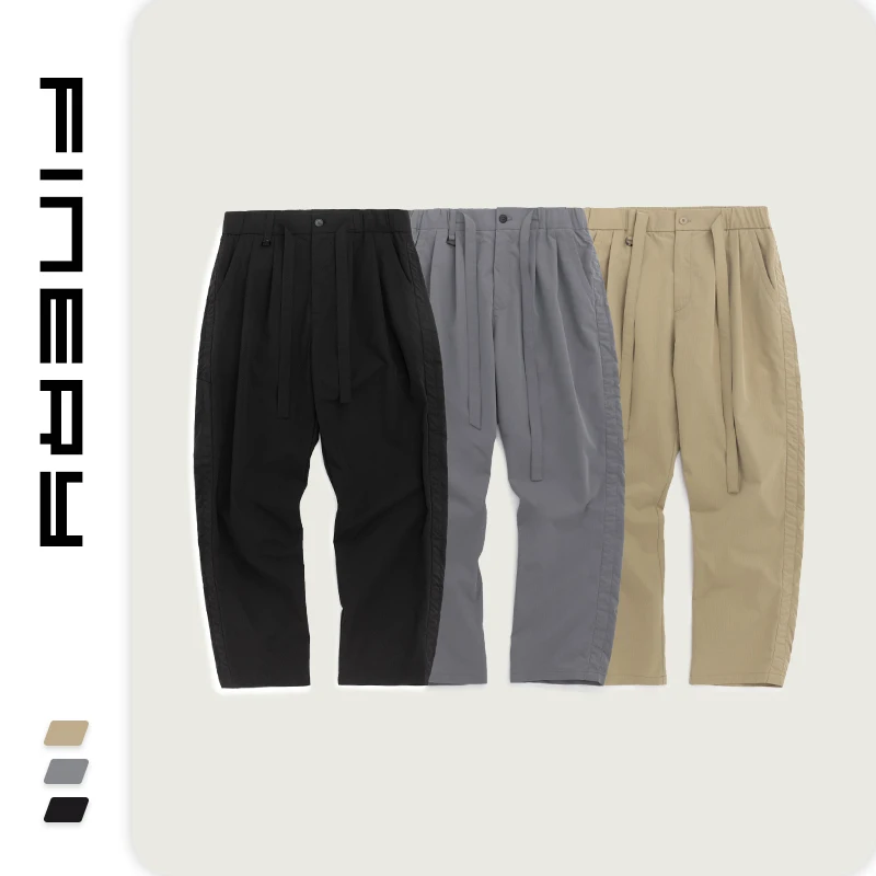 Breathable 100%polyester fibre men trousers loose elastic belt pants in men