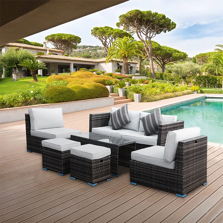 6pcs Outdoor Patio Furniture Sets PE Wicker Rattan Furniture Garden Furniture Sets With No Installation Required