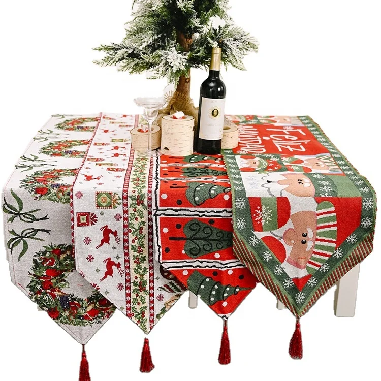 Low MOQ Knitted Fabric Printed Christmas Festival Jubilant Sequin Dining Luxury Macrame Table Runner