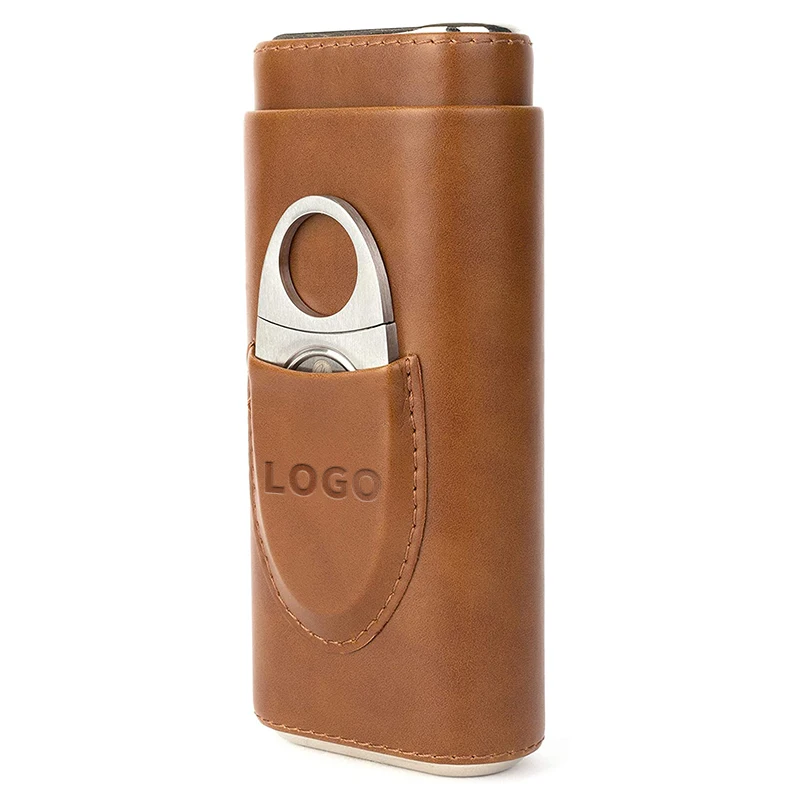 Cedar Wood Lined Travel Cigar case Travel Humidor with Cutter Brown Leather Travelator Cigarism Cased Leather Cigar case