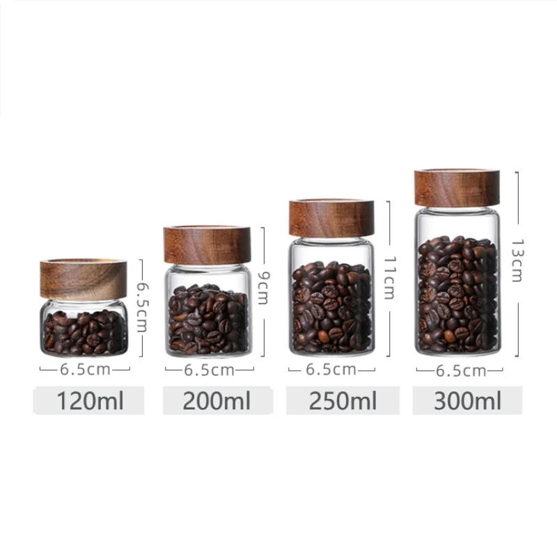 Tea coffee bean container jar glass kitchen storage glass jar with wood lid for food storage small spice yogurt glass jar