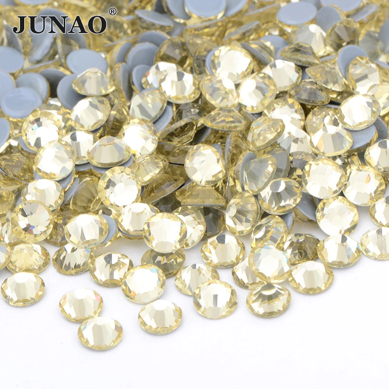 JUNAO Wholesale SS3-SS30 Bulk Package Round Glass Crystal Strass Flatback Hotfix Rhinestones For Garment Decoration