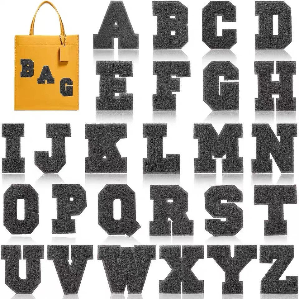 Wholesale Customized  Self Adhesive Multi Color 3M Backing Chenille Patches Set A-Z for Bags Backpacks Clothing Letters Patches