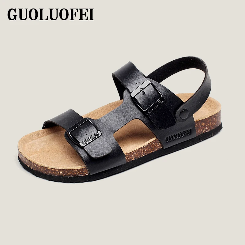 casual cork sandals men flat leather men sandals pu summer sandals for men
