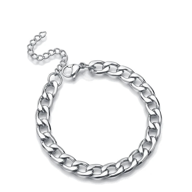 Hot Sale Fashion Personalized Sliver Plated Bracelet Stainless Steel 5mm/7.5mm/9mm Hollow Flat Cuban Bracelet For Women And Men