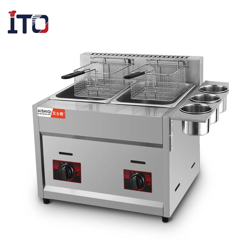 Новый дизайн двойной масляный бак 6л + большая емкость коммерческая фритюрница газ