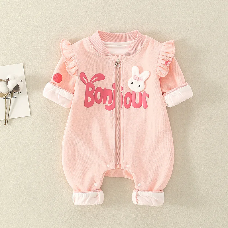 Boutique Knit Worsted Zip Up Baby Girl Cute Onesie Romper Muslin Kids Soft Comfortable Clothes Overalls