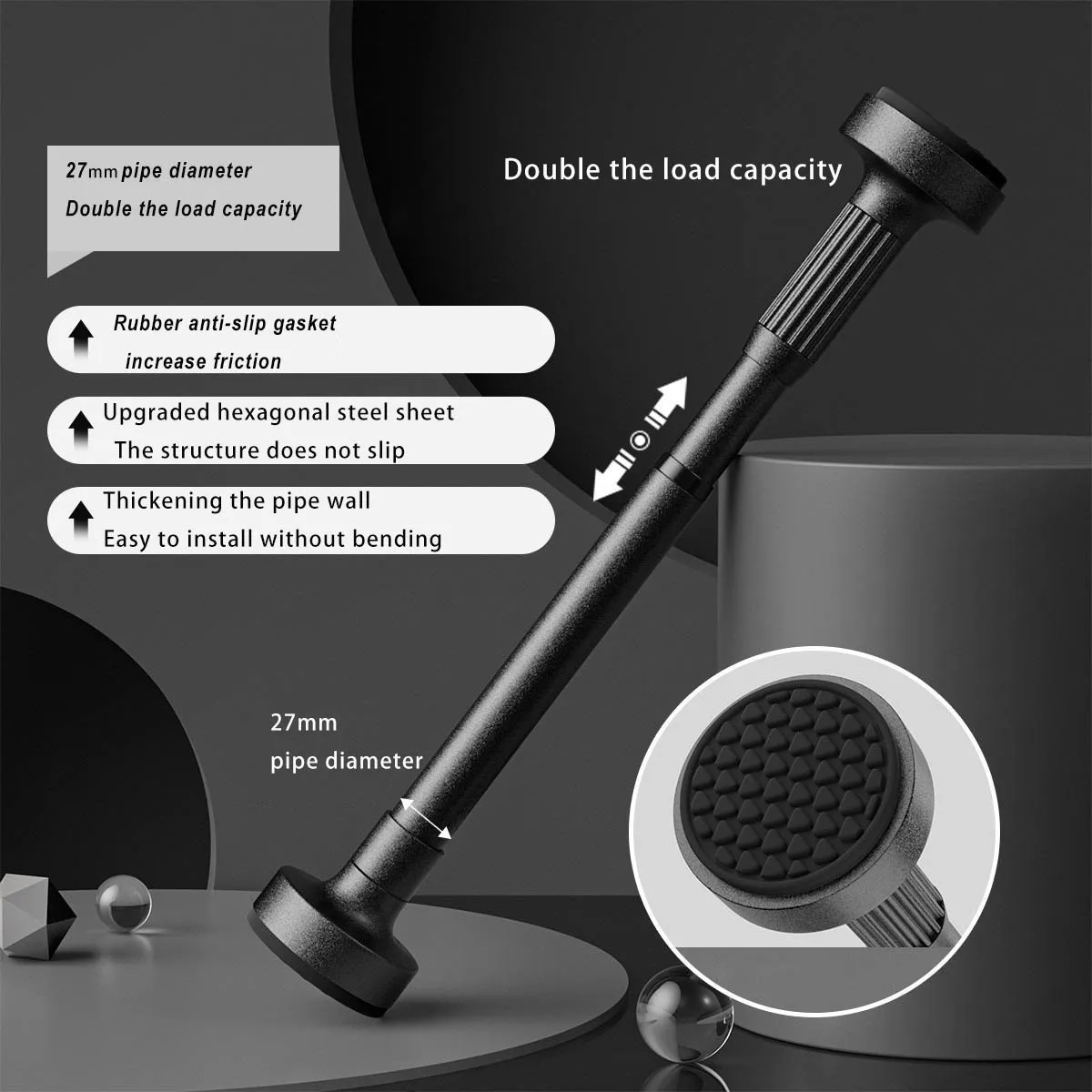 Feiming Stainless Steel Spring Tension Bathroom Rod Shower Curtain Rail Adjustable Shower Rod Telescopic Metal Curtain Rod