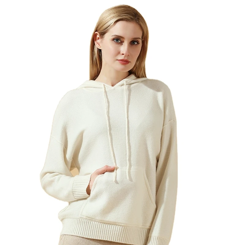 
Oem Custom Korea Knit Sweater Pullover Hooded Long Sleeves High Quality 100% Cashmere Ladies Jumpers Outerwear 