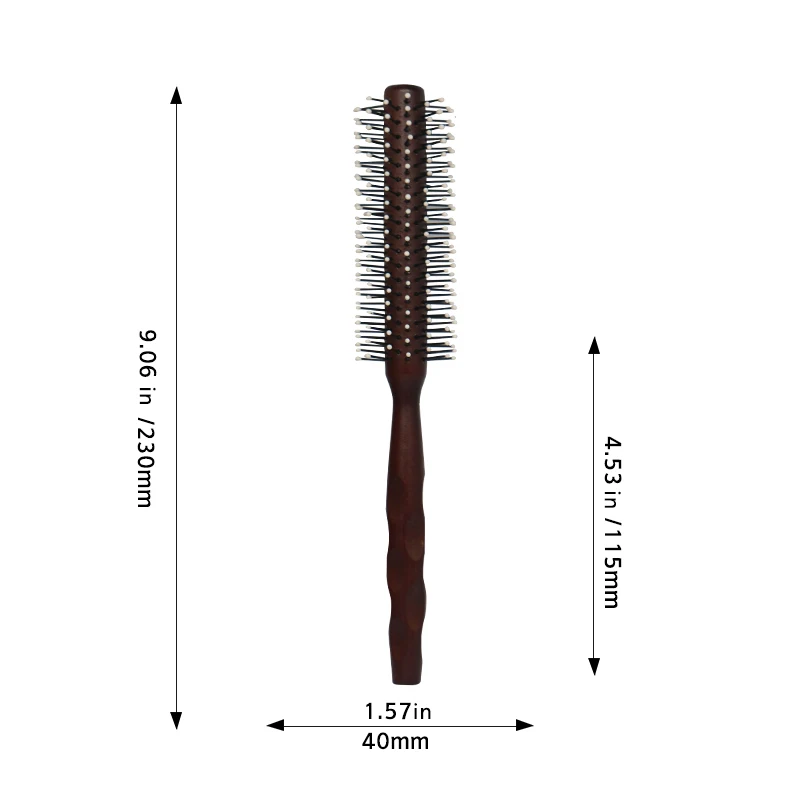Professional Barber Tool Natural Wooden Handle Hair Roller Brush Curling Comb Detangling Round Hairbrush with Massage Home Salon
