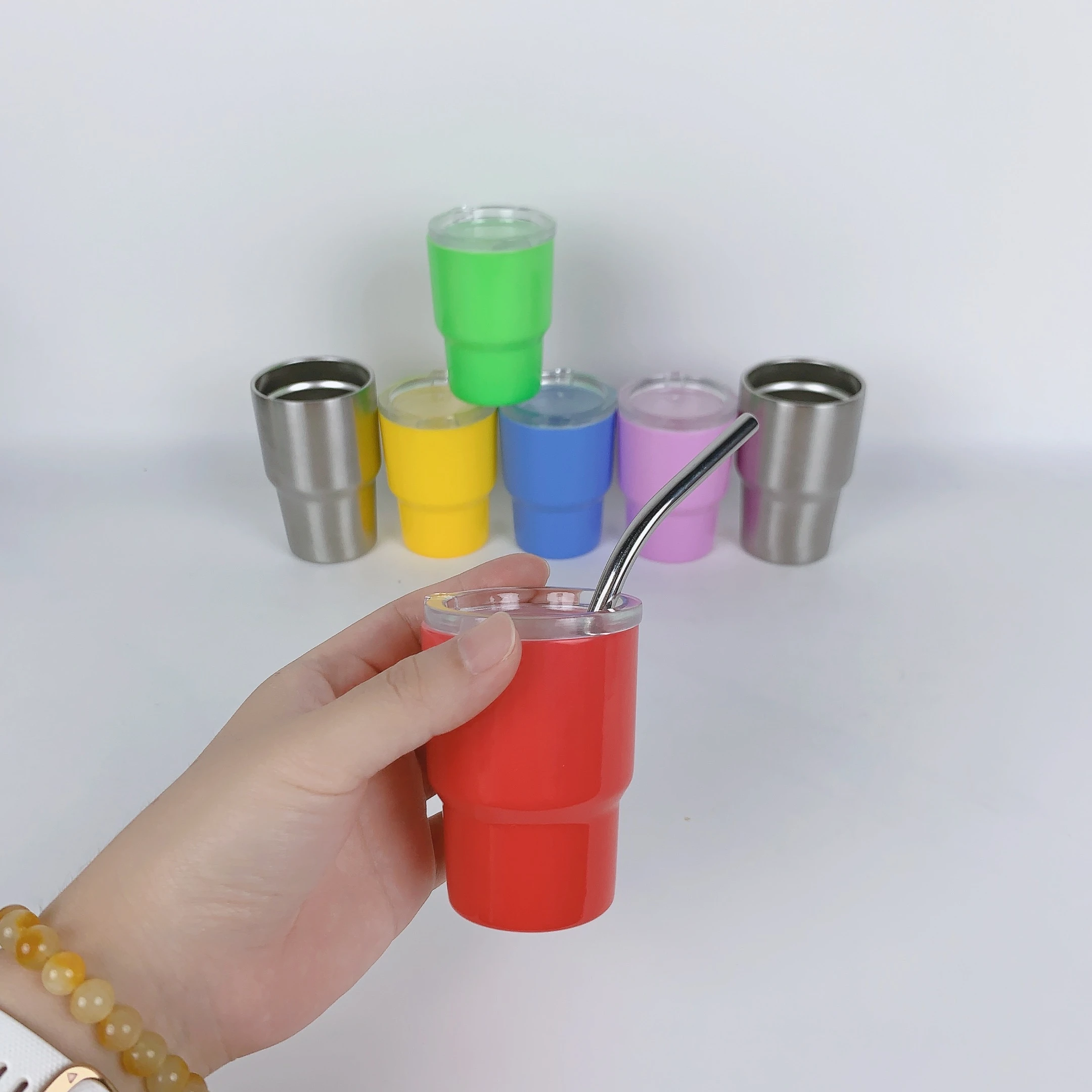 2oz Shot Glasses Tumbler Sublimation Stainless Steel Cup Wine Alcohol Metal Mini Tumbler with Straw and Lid