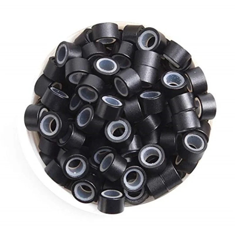 1000pcs/bottle Hair Extension Micro Beads Copper Tube Lined Aluminum Silicone Hair Ring I Tip Keratin