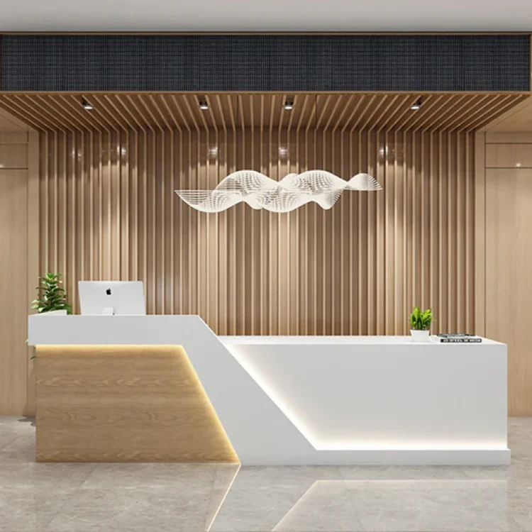 USA CA UK AU GER Local Stock Simple Design Wooden Logo Hotel Spa Reception Counter Table Desk Clothing Store Design For Sale