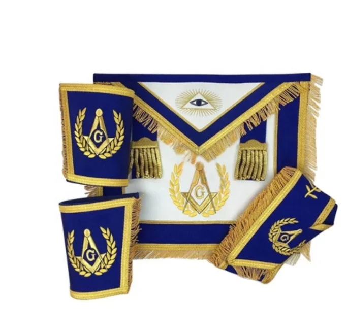 Комплект Masonic Master Mason Голубой Домик с воротником золотой вышивкой манжеты масонский фартук Regalia