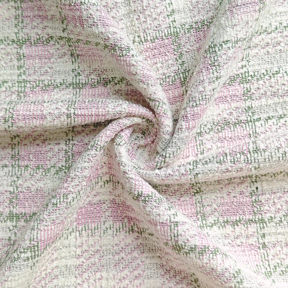 Factory Custom Wholesale Channel-style 250gsm 64% Cotton 36% Polyester Knitted Plaid Tweed Jacquard Fabric For Jackets