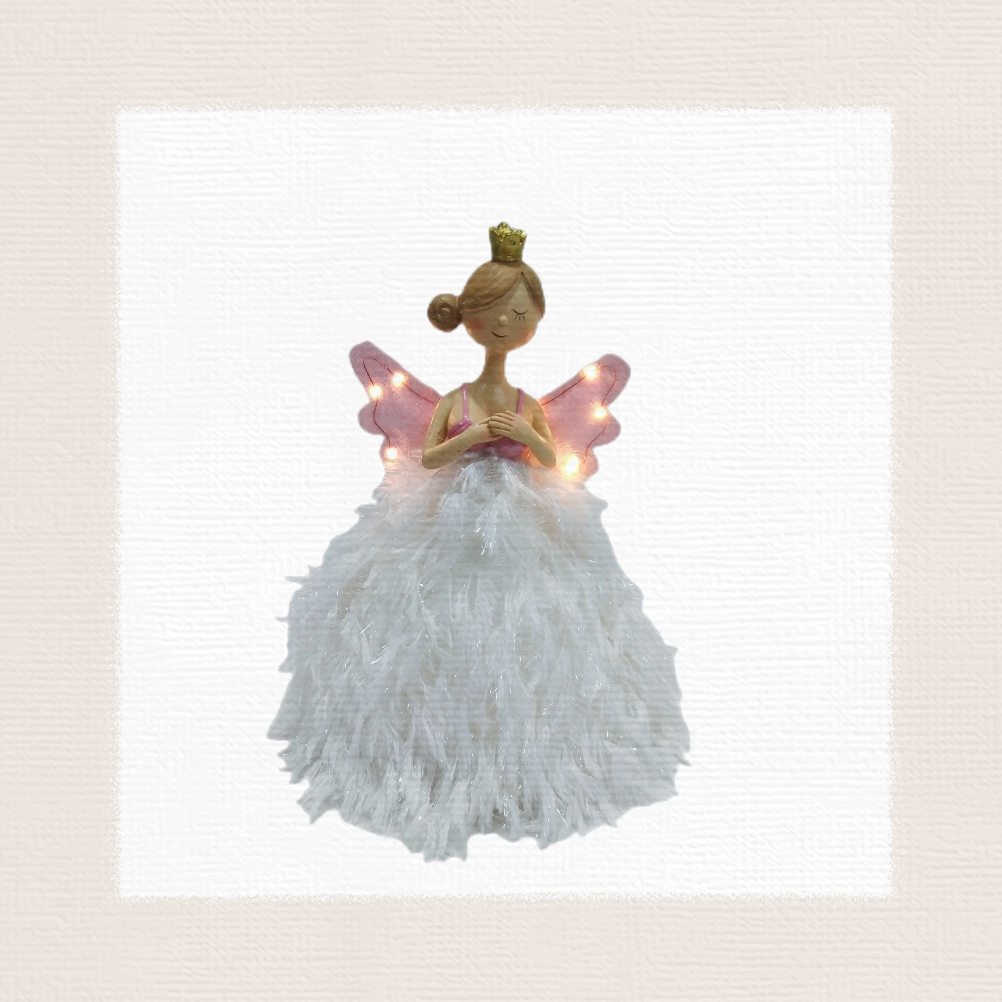 Christmas Angel Gift for Girl Resin Doll with LED Light Shining Wing and Skirts Angel Home Decoration Resin Plush Ornaments