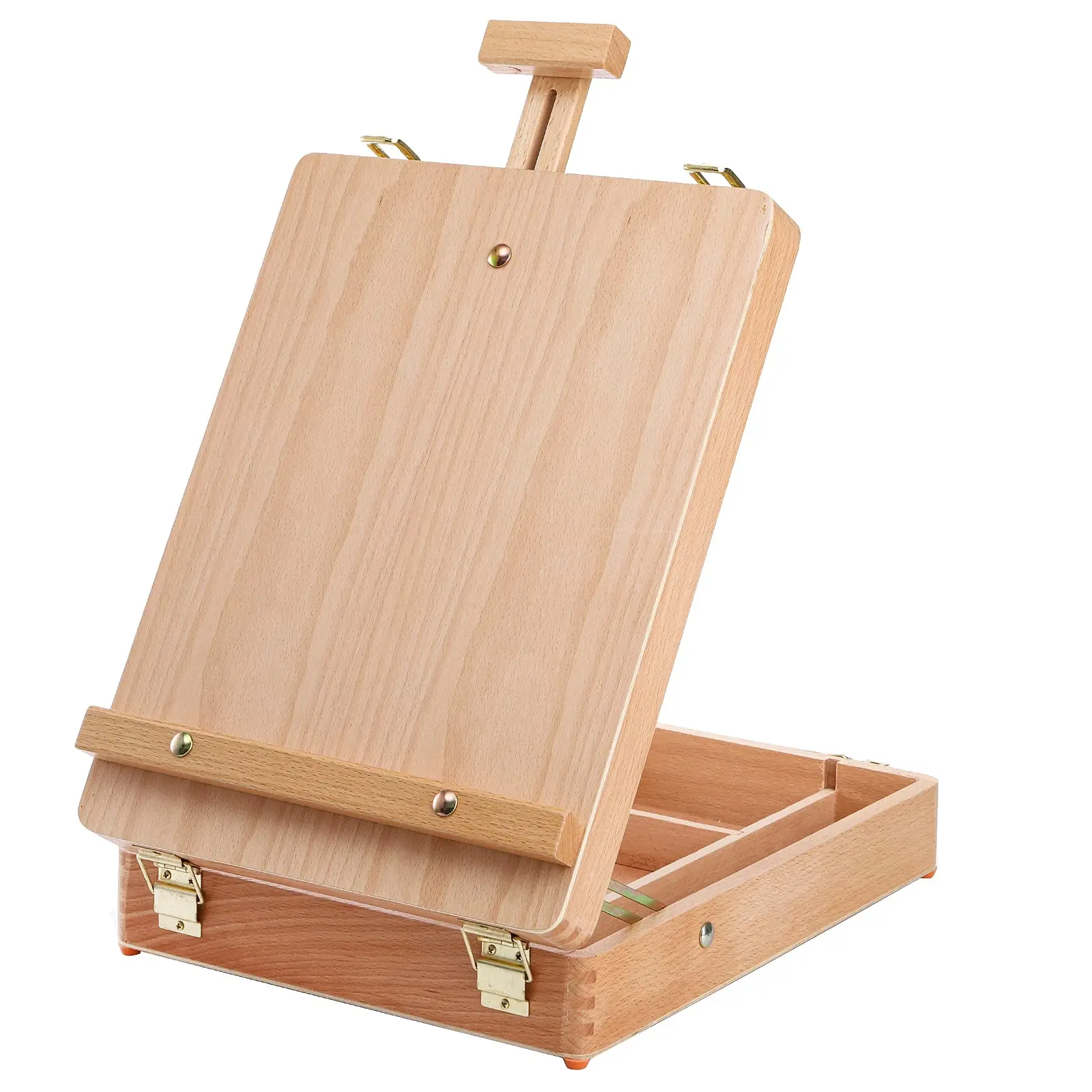 Panwenbo Beechwood Portable Sketchbox Wood Tabletop Easel Storage Box Adjustable Wooden Desktop Drawing Easel Case for Painting