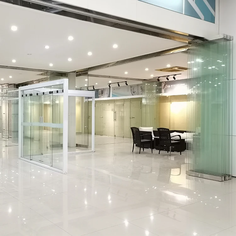 HDSAFE frameless glass folding door interior sliding folding glass door system meeting room Restaurant shopping mall bifold door