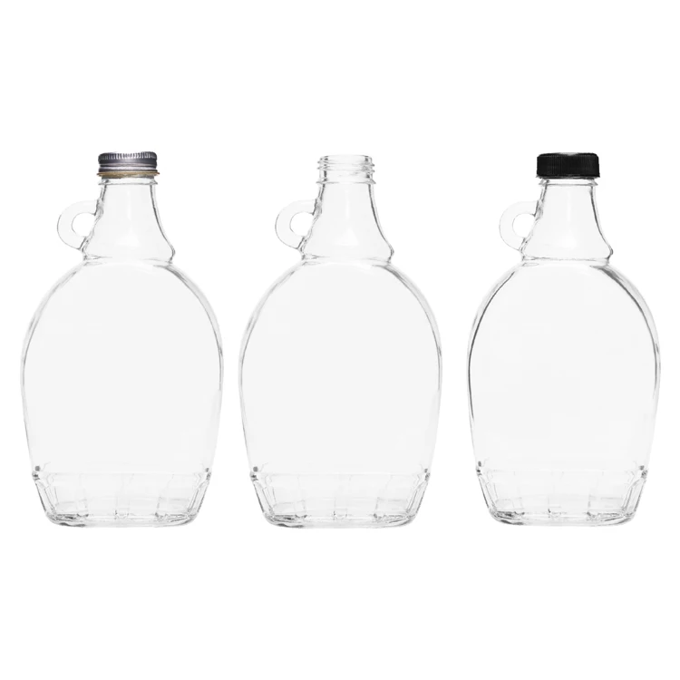 8oz Flat Glass Bottle with Handle and metal Cap for Maple Syrup Hot Sauce