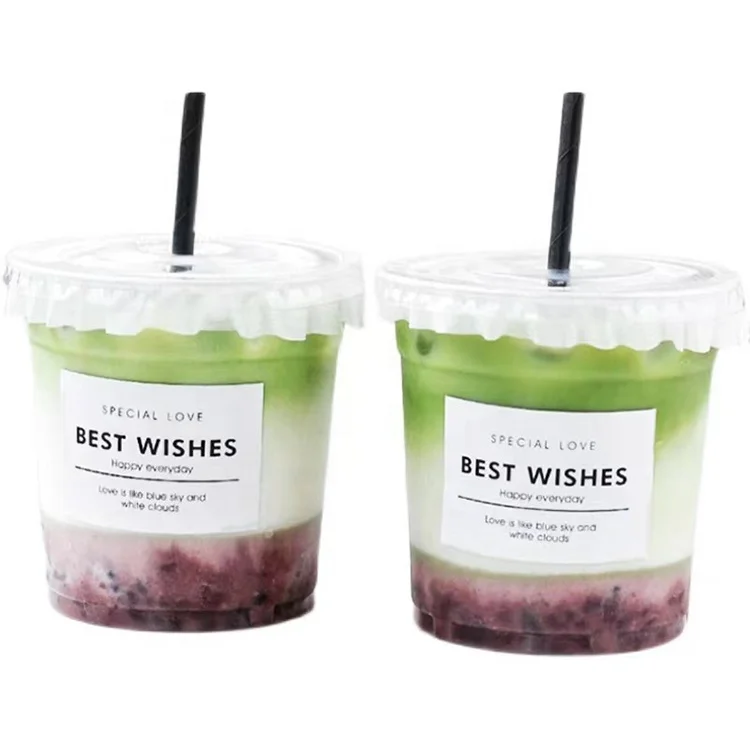 Customized logo adhesive plastic bottle stickers beverage milk tea drinks cup labels