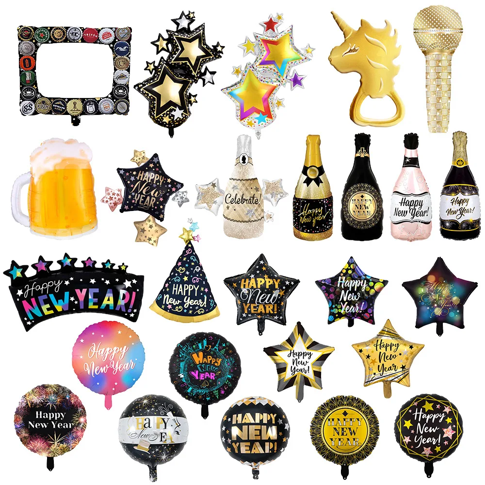 2025 New Year 18inch Aluminum Foil Number Balloons Champagne Bottle Balloon 2025 New Year Eve Balloon Decoration  KBF104