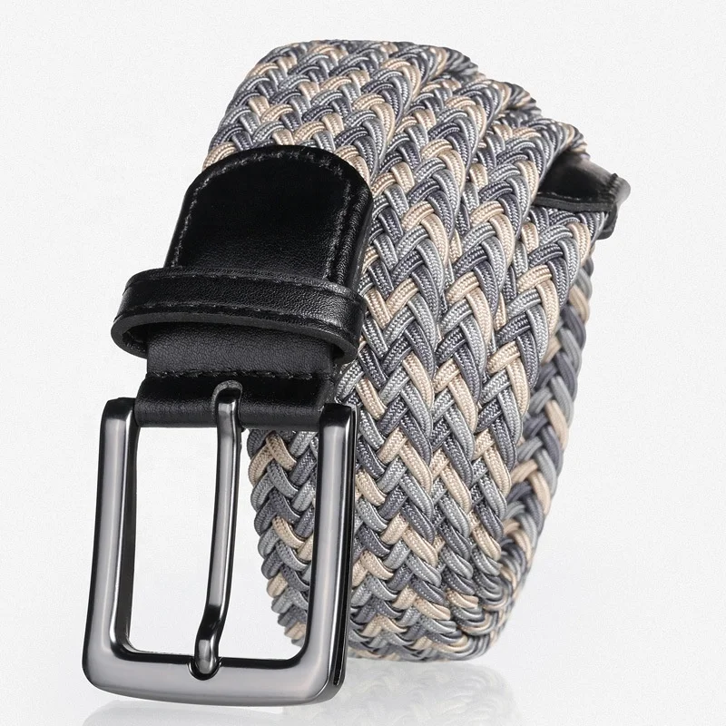 Оптовая продажа мужские плетеные ремни шириной 34 мм стрейч повседневные для гольфа без отверстий