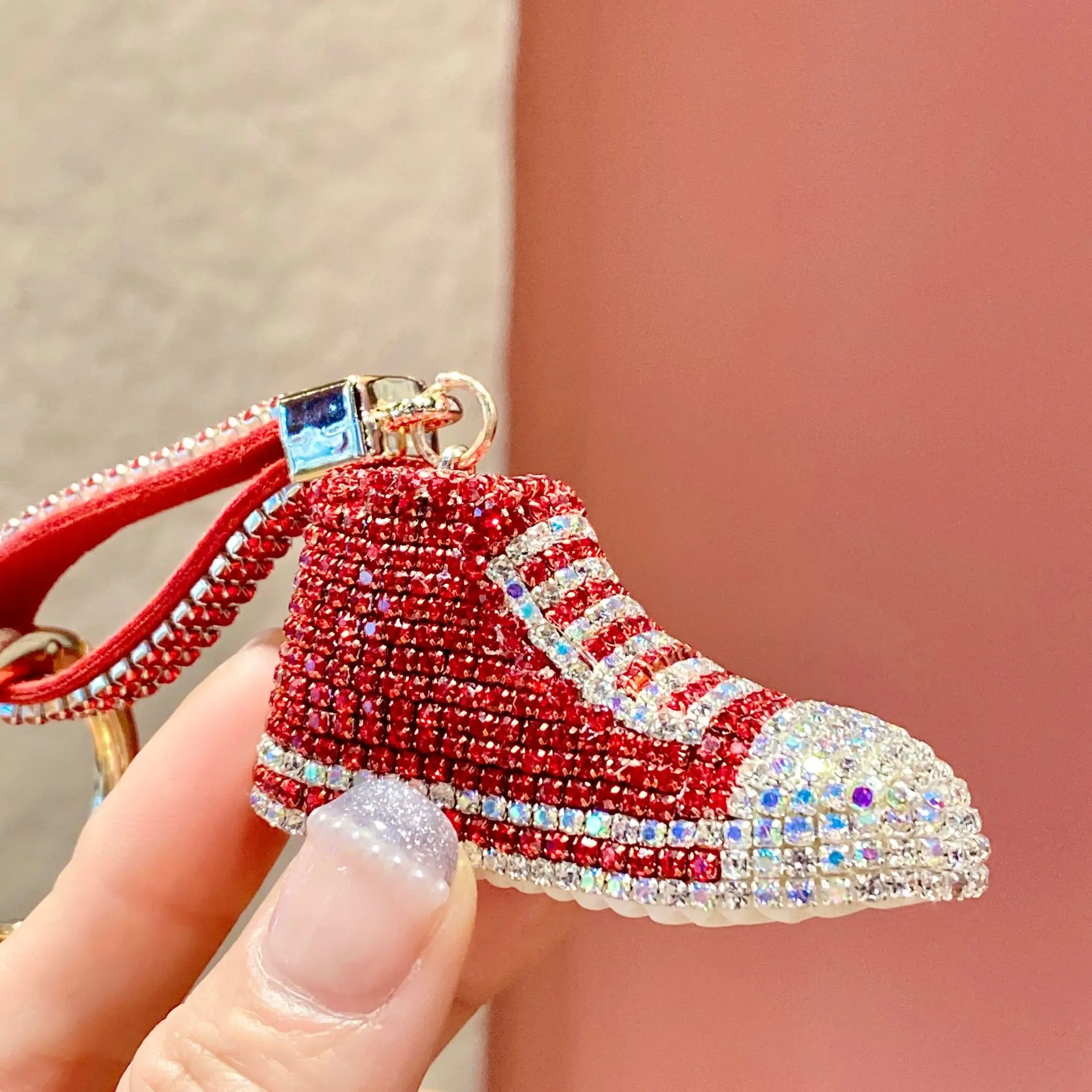 Fashion canvas shoes car key ring cute rhinestone bag pendant sparling bling sneaker keychain