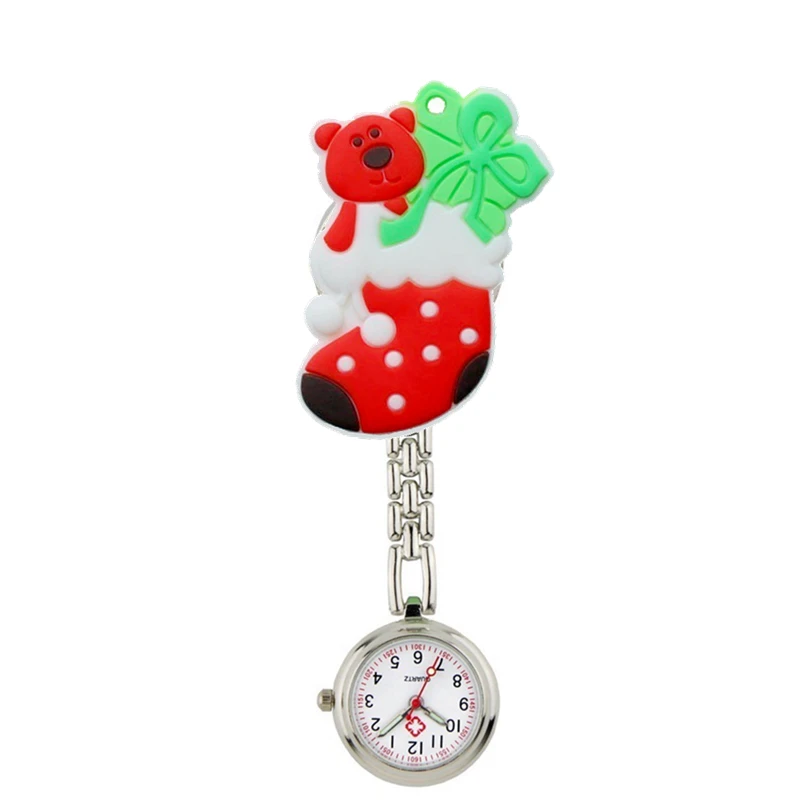 Christmas Santa Claus Alloy Chain Clip Hang Nurse Doctor Pocket Watches Hospital Snowman Reindeer Trees Socks Gift Watch Clock