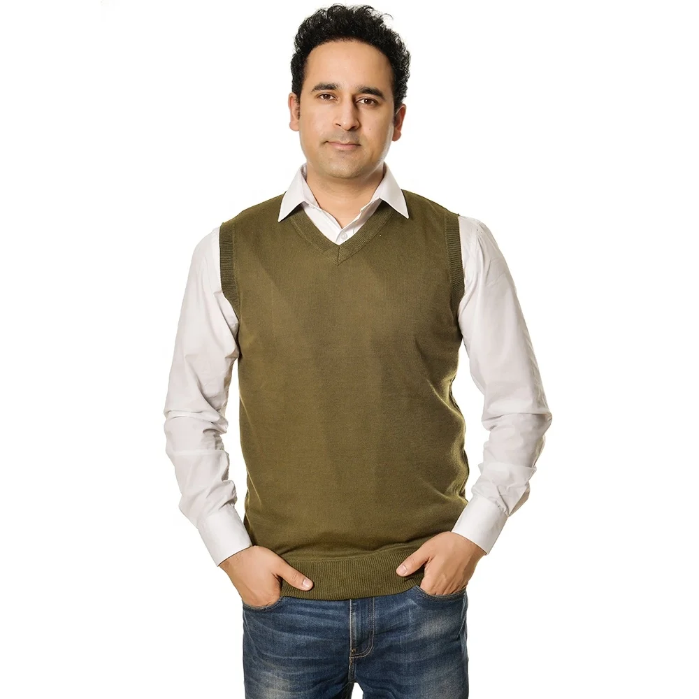 
Mens solid sleeveless pullover v neck sweater thin men polyester sweater 