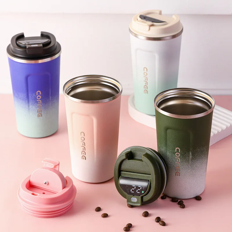 OEM Custom Logo Printed Temperature Control Display Stainless Steel Double Wall Thermos Coffee Cups Smart Travel Coffee Mugs