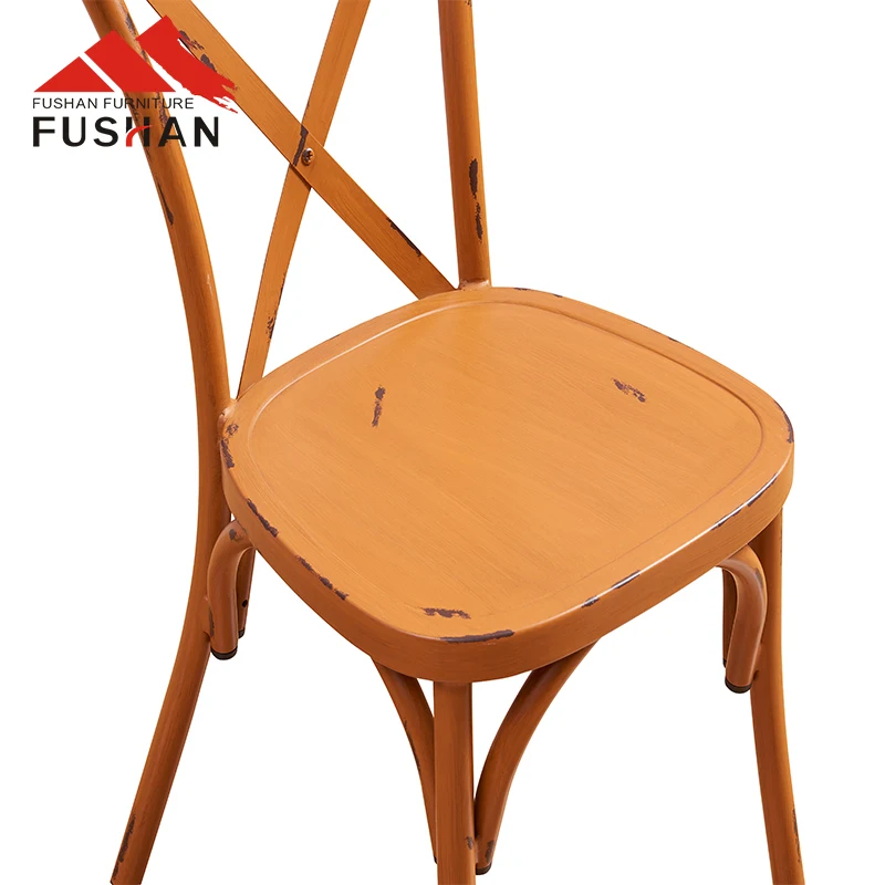 Wholesale Stackable Cross Back Design Dining Chairs Bistro Vintage Industrial Metal Chairs For Restaurant