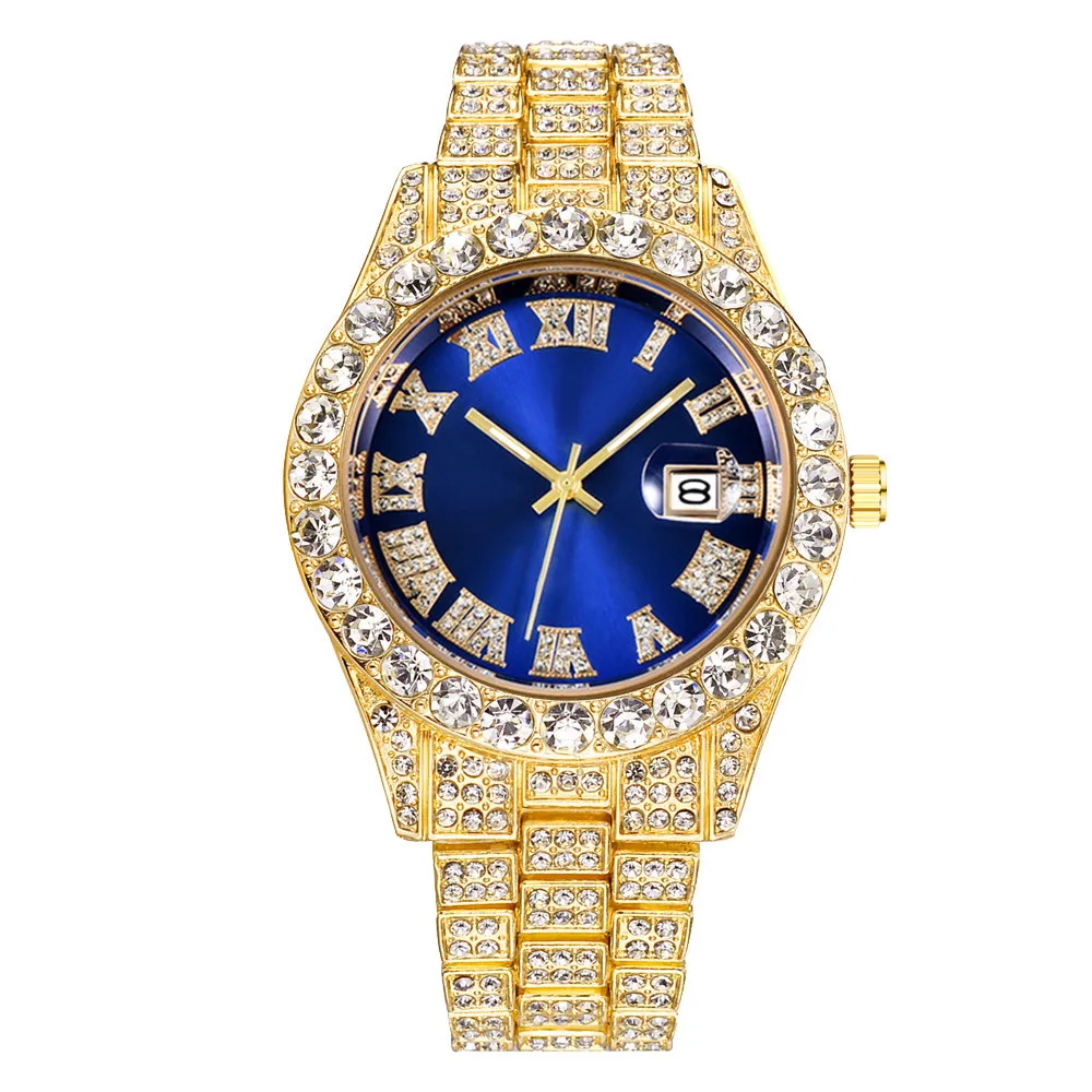 So Cute Latest Bling Pink Dial Bust Down Wrist Watch Full Of Diamond Band Iced Out Luxury Chain Roman Gold Girls Quartz Watch