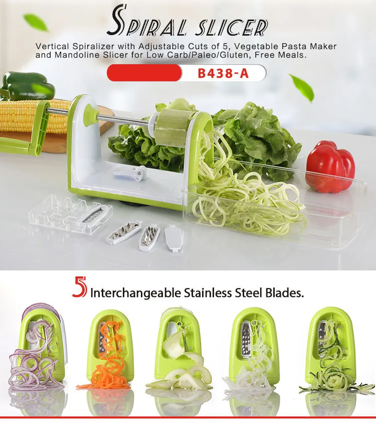 2023 Hot selling multifunctional vegetable spiral slicer Kitchen tools Cooking accessories Vegetable spiral slicer 5 in 1