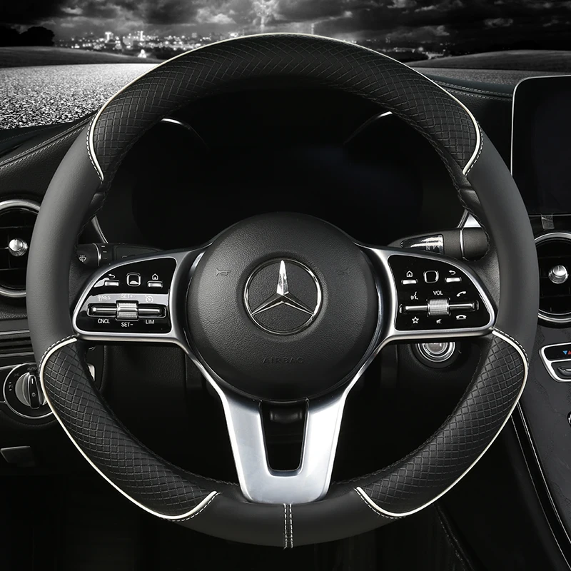 Faux Leather Steering Wheel Cover, Standard 15 inch Size, Solid Black Car Steering Wheel Cover for Truck Van SUV Auto