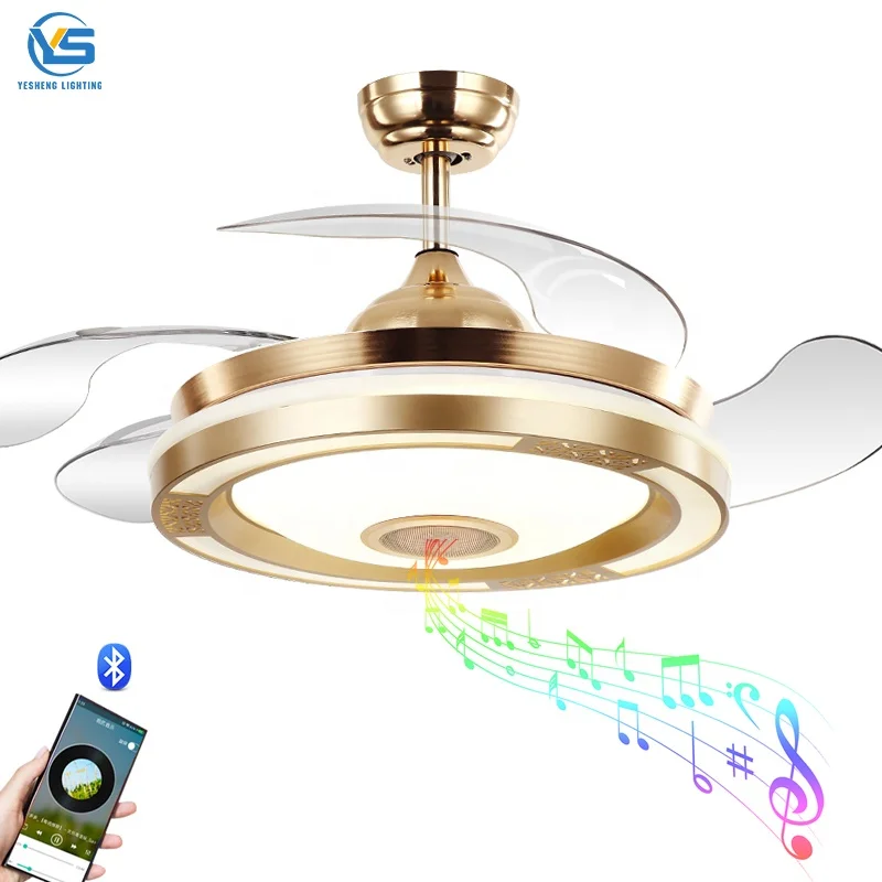 738AS Ceiling fan with LED light 36W 110v DC motor with Speaker 3 color with memory retractable blades 6 speeds remote control