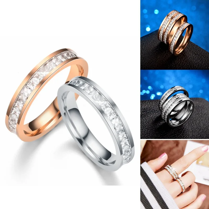 Aug jewelry hot selling wholesale popular small square zircon titanium steel diamond ring stainless steel couple ring