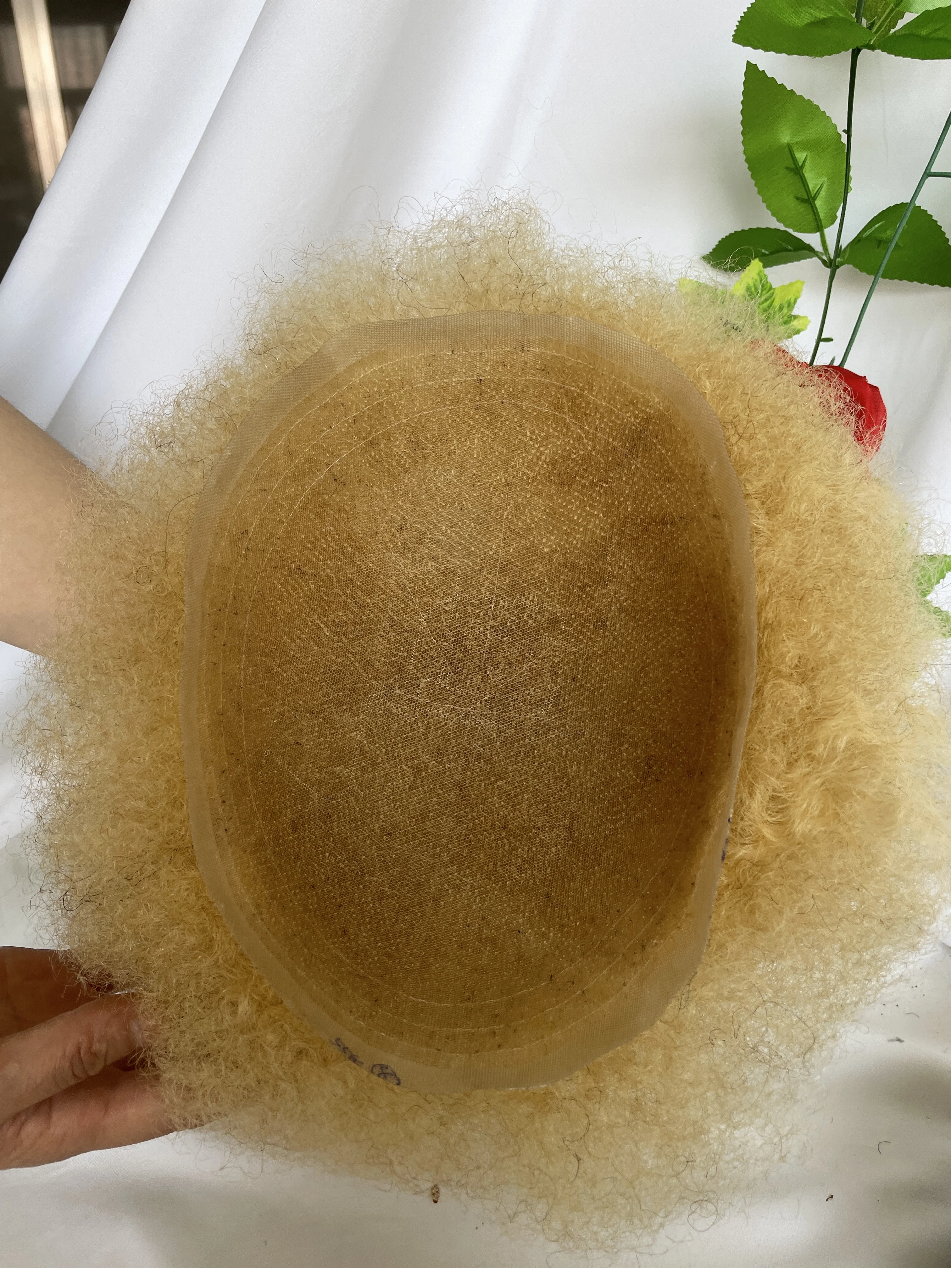 Mens Wigs Human Hair Afro Curly  8x10 inch Afro Curl Toupee for Black Men Full Lace Hair System #613 Blonde Men Toupee Hair Wig