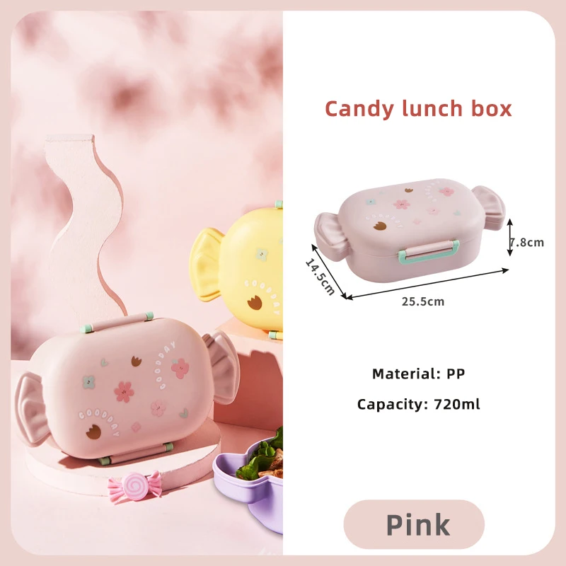 Cute Cartoon Candy Two-compartment Lunch Box Kitchen Student School Office Worker Microwave Oven Lunch Box with Spork