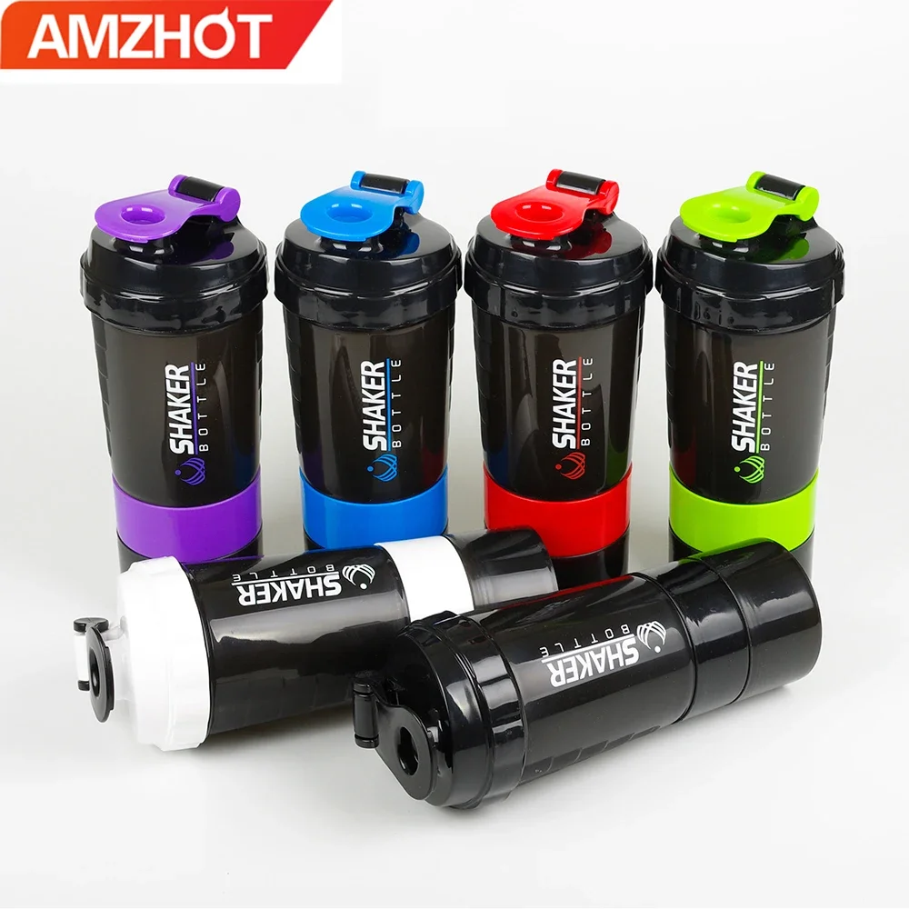 B30-0062 BPA Free Customized Logo 500ml GYM Protein Shaker Bottles with Metal Mixer Sport Water Shaker 3in1 Protein Shakers