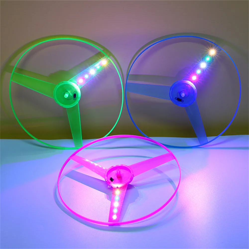 Cheap Outdoor Children Plastic Pull String Stay Wire Led Flashing Light Up Flying Saucer Disc Toy for Neon Party Supplies