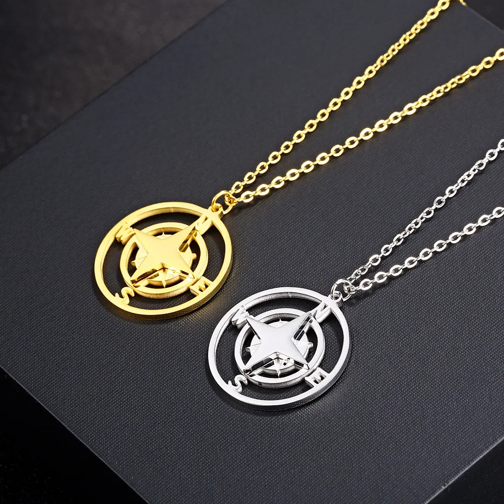 High Quality Stainless Steel Gold Plated Digital Compass Necklace Orientation Necklace For Women Men