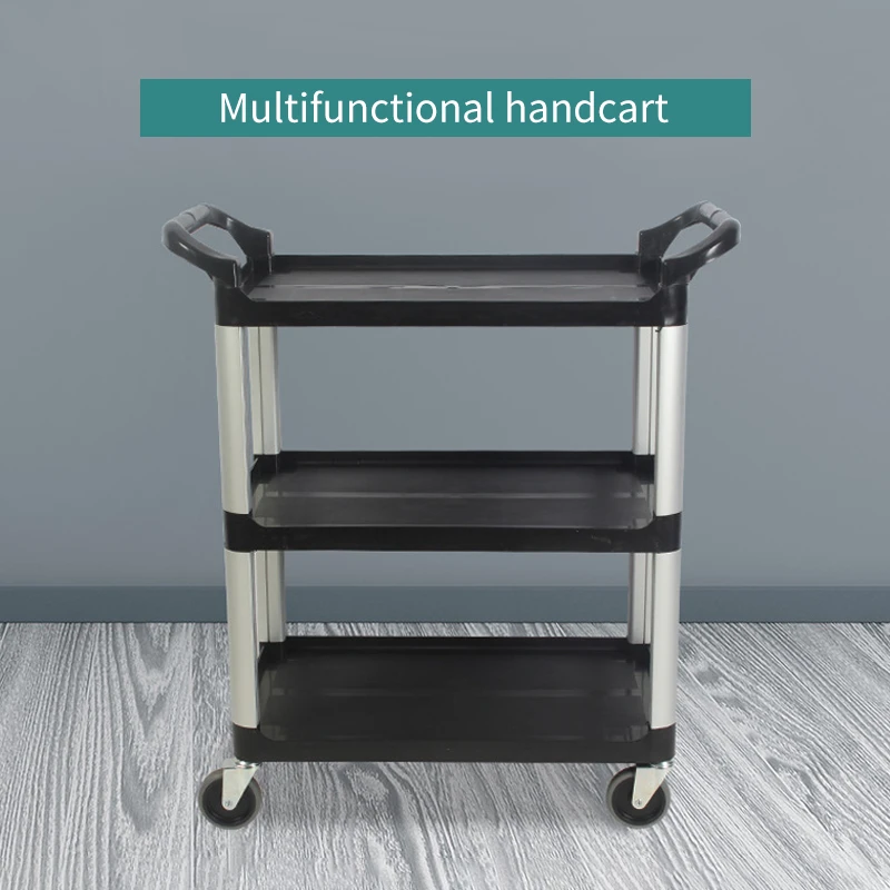Hotel Kitchen Equipment Service Trolley With Door Plastic Dining Utility Cart 3 Layers Dish Collect Cart With Panel