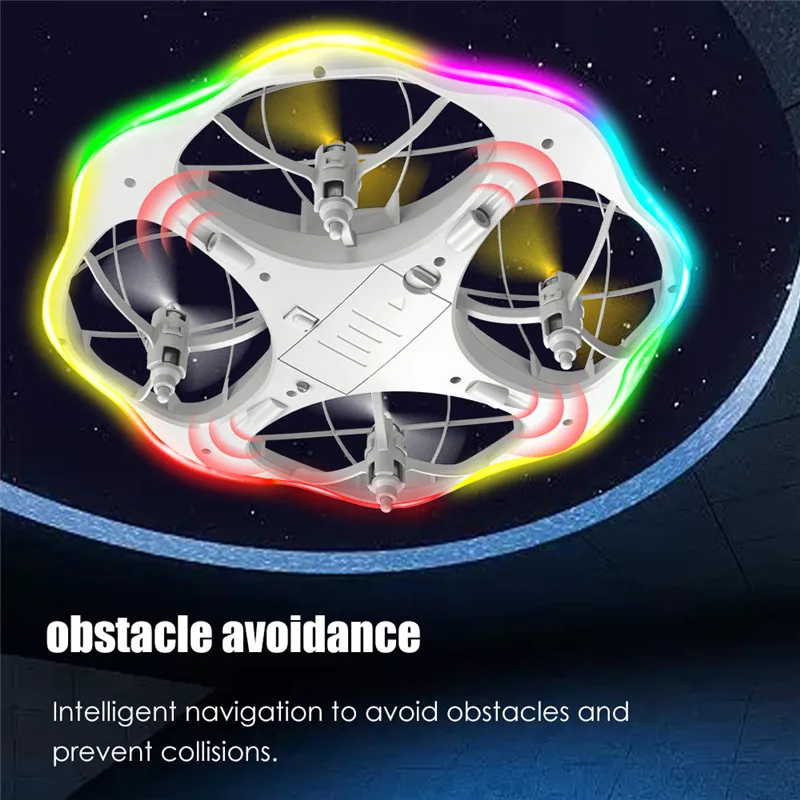 Bemay Toy 2.4GHz LED RC Flying  UFO, Optical Avoidance Flying Quadcopter, RC Drone Toy for Kids