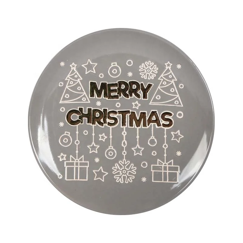 Holiday best-selling tableware manufacturers wholesale Christmas text pattern metal glaze ceramic salad plate