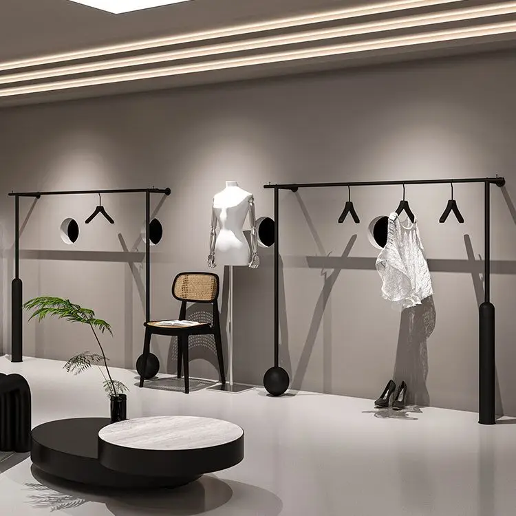 Golden Clothing Store Display Stand Combination Men Women Clothing Store Shelf Standing Cloth Rack
